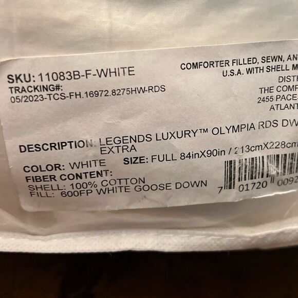 The Company Store Luxe Olympia Down Extra Warmth Comforter in White. Full Size. - Picture 9 of 15